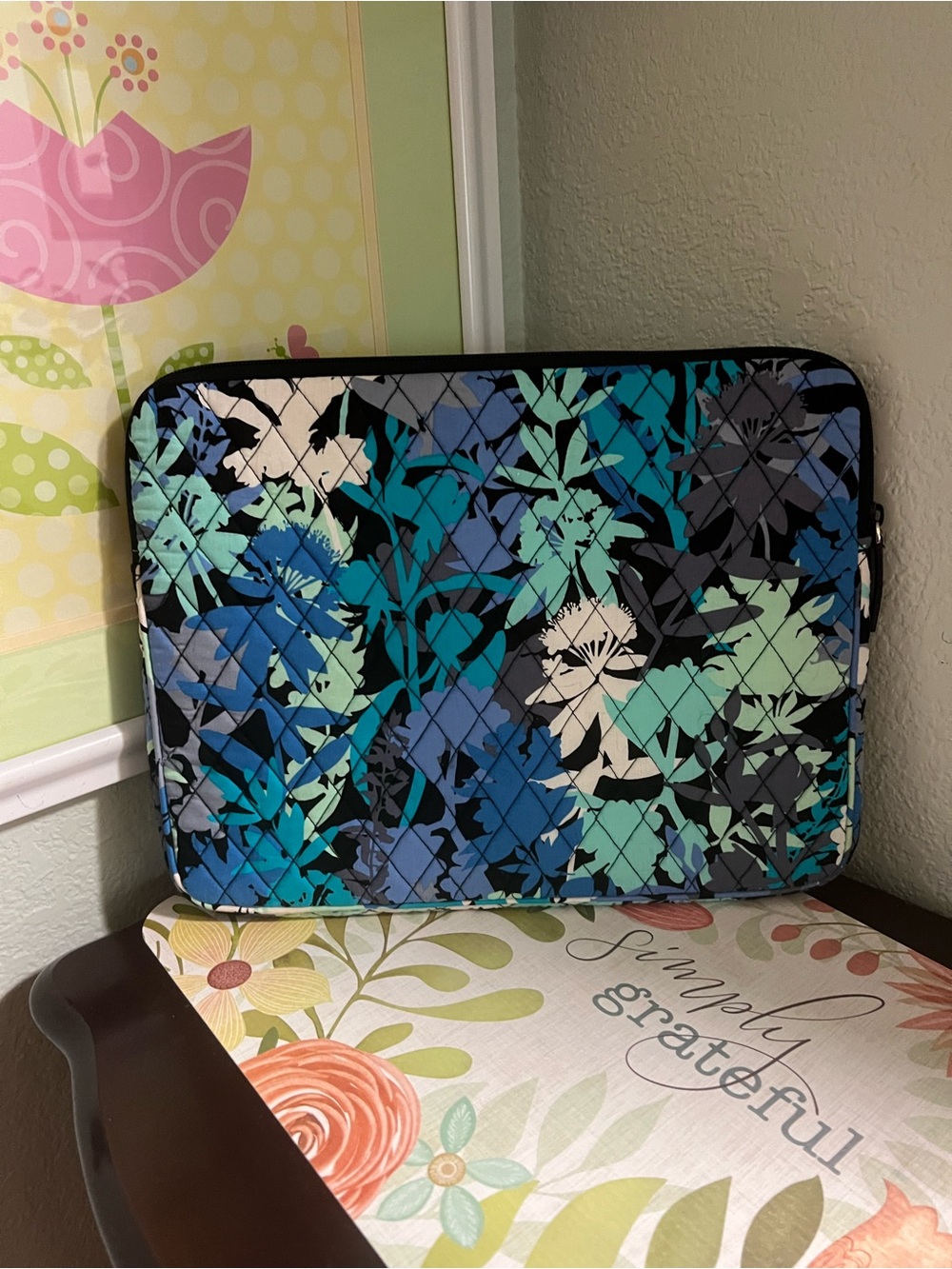 Vera Bradley Quilted Floral Laptop Sleeve in Blue & Teal #YC
